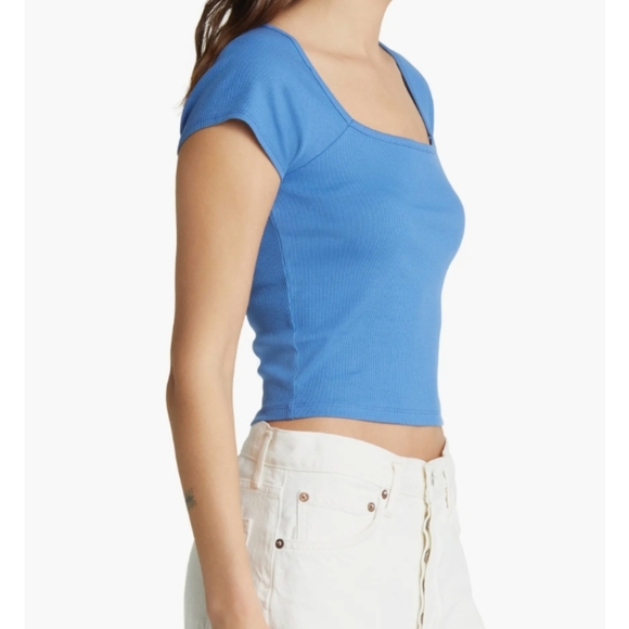 💙Madewell Brightside Square Neck Cropped Womens Tee Trellis Blue💙 - Picture 4 of 8